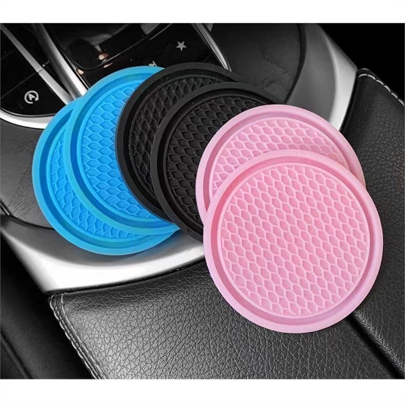 Cross-border Car Cup Mat with Rhinestones, Round PU Non-slip Self-adhesive Car Cup Pad, Auto Decoration, Wholesale