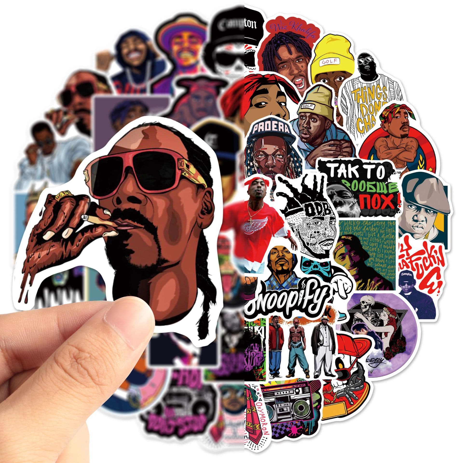 50 Pcs European and American Rap Trendy Graffiti Creative Stickers Hip Hop Decoration Sunscreen Guitar Car Motorcycle Stickers Wholesale