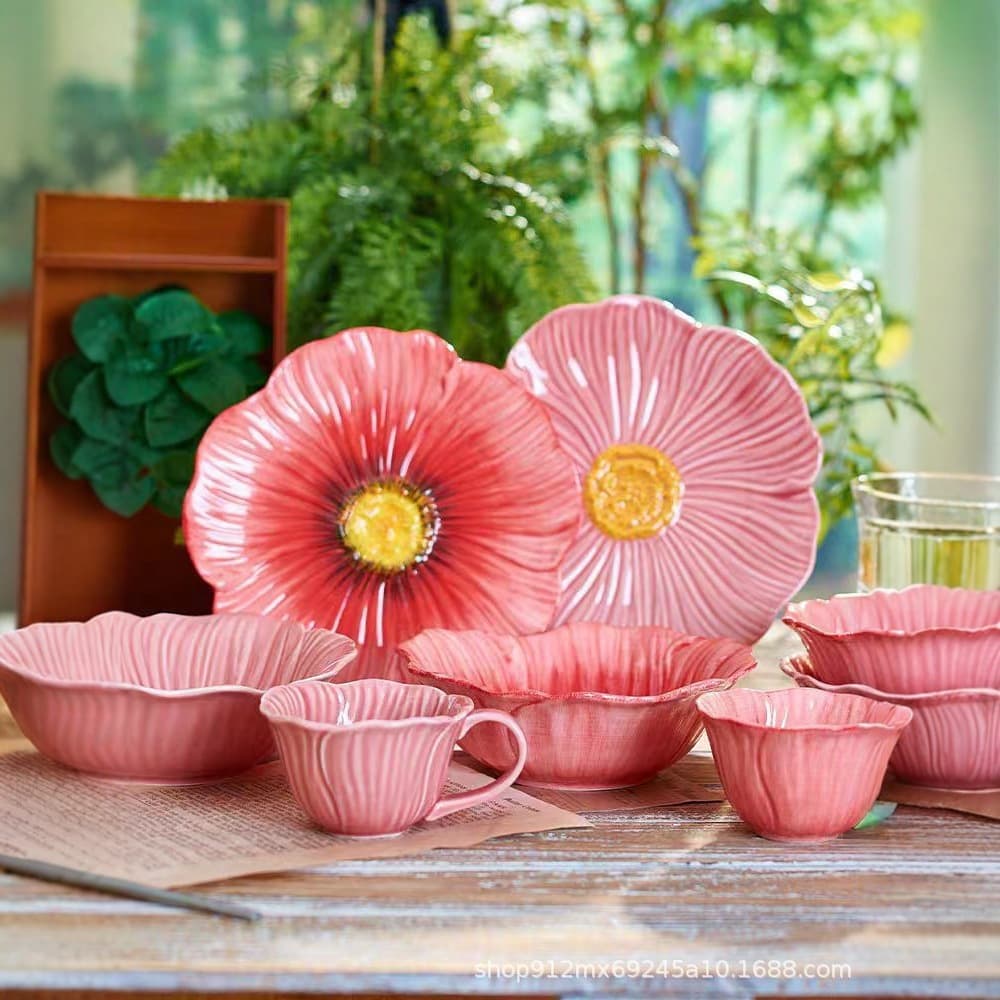 Poppy oven flower household tray baking tray plate soup bowl ceramic dessert plate ins ceramic tableware