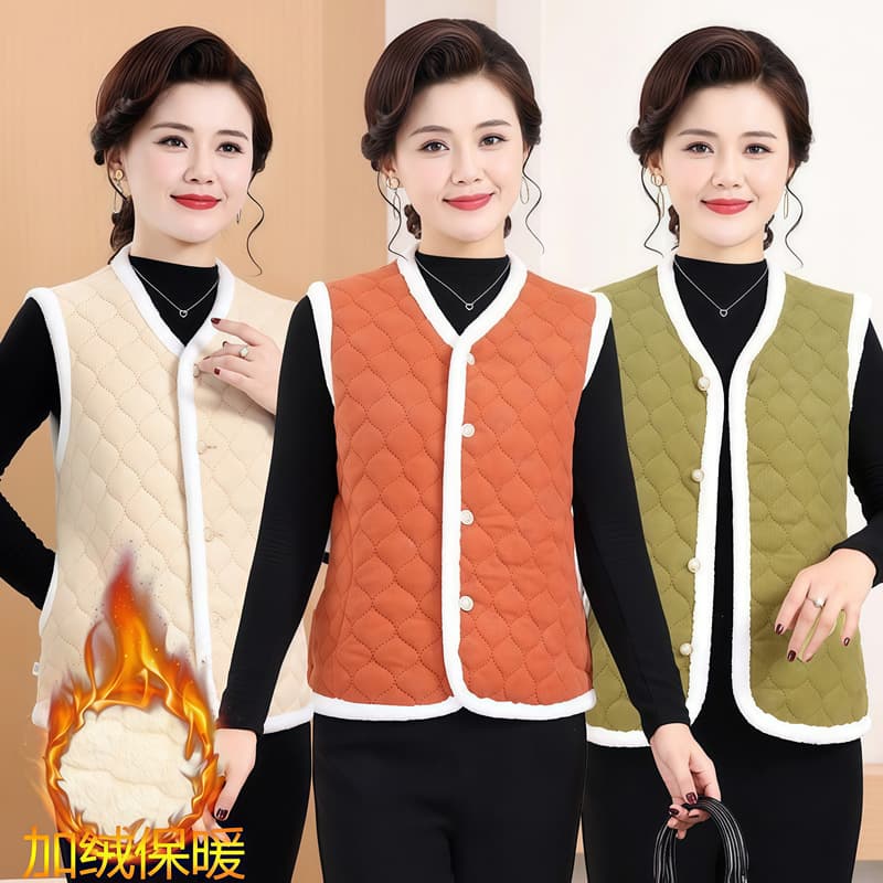 New Style Vest Internet Celebrity Chic Warm Sleeveless, Fleece-Lined Autumn/Winter Cotton Vest Sleeveless Top