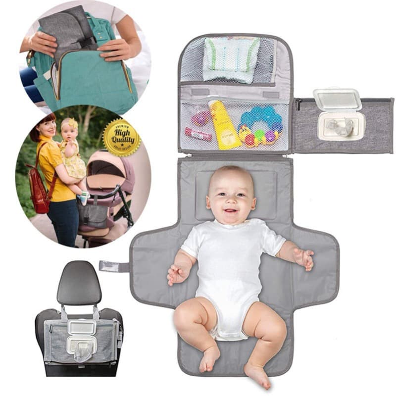 Baby Waterproof Diaper Changing Pad, Multi-functional with Wet Wipes Pocket, Portable Travel Changing Mat