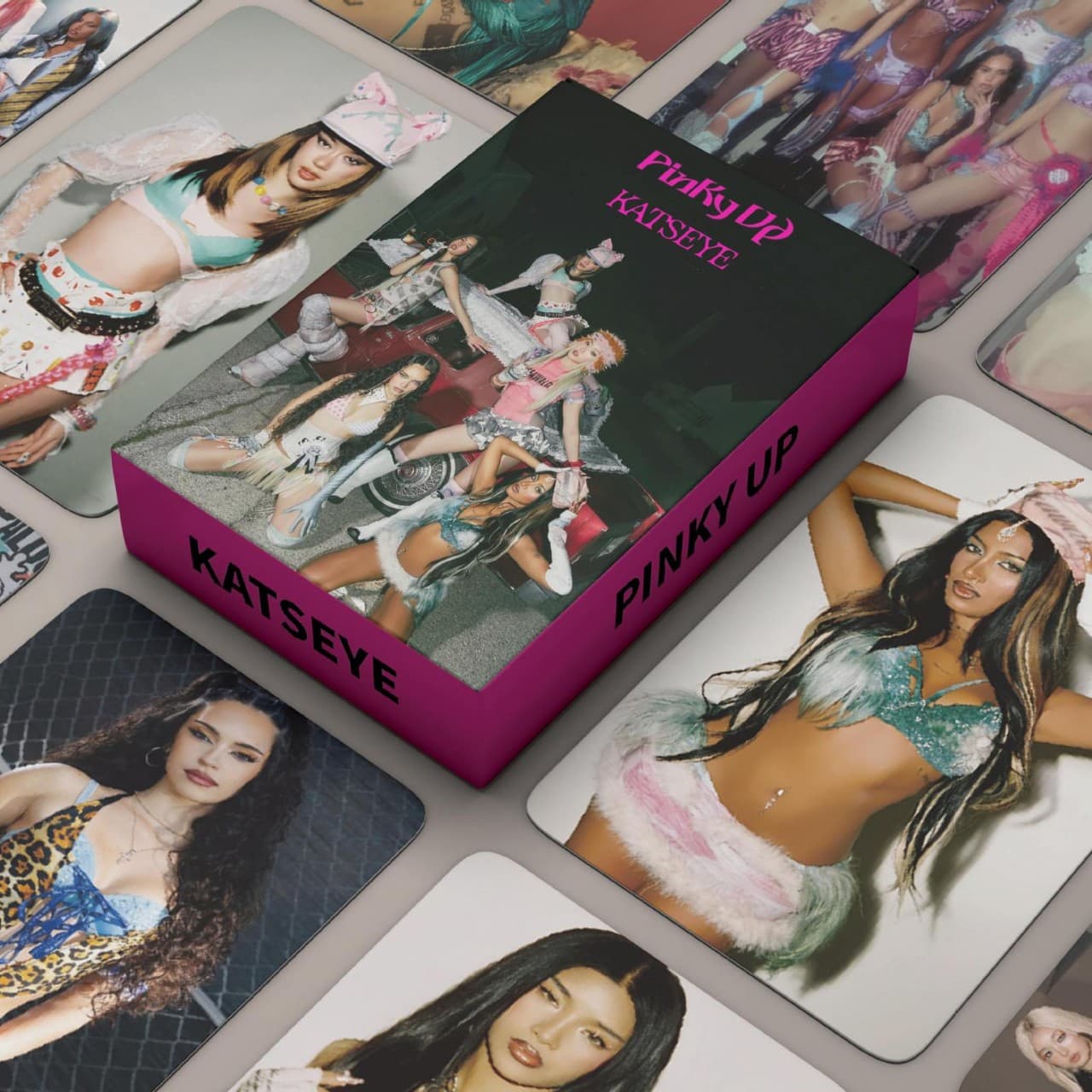 In stock: 55 KATSEYE PINKY UP self-printed photo cards, cat eyes LARA DANIELA merchandise custom photo cards