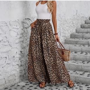 2026 New High-Waist Leopard Print Loose Casual Wide-Leg Pants for Women, Cross-Border Amazon Independent Station