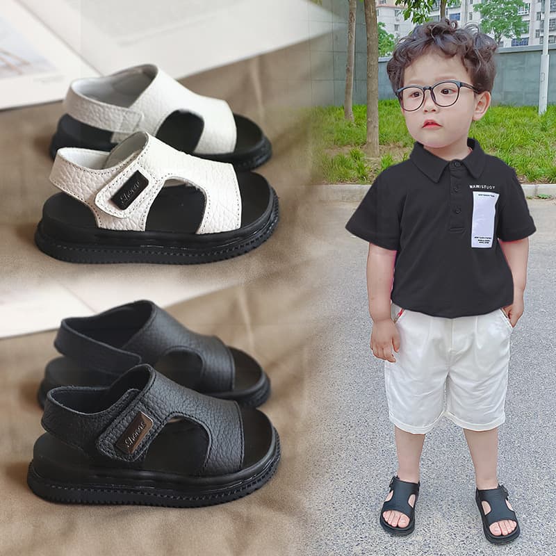 Children's Summer Soft-Soled Anti-Slip Sport Sandals for Boys and Girls Aged 1-5, Baby Learning to Walk Shoes, Leather Beach Shoes