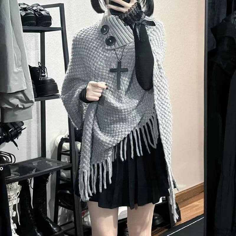 Korean-Style Atmosphere Fringe Cape Knitwear Slimming Niche Elegant Youthful Fashion Sweater for Women, Pullover