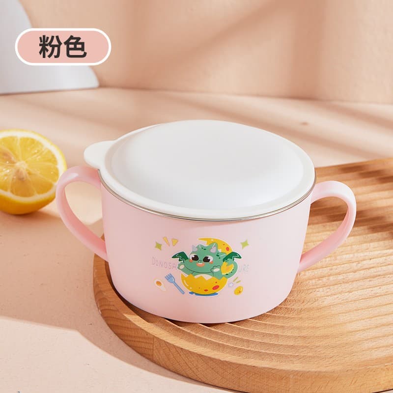 Crown Cartoon Baby Food Bowl Kids 304 Stainless Steel Tableware with Handle Feeding Infant Toddler Twist Spoon Set