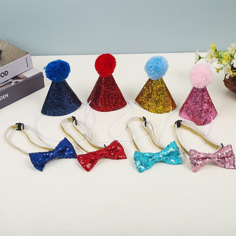 Cross-border Children Pet Birthday Bow Tie and Hat Set for Teddy Dogs and Cats, New Handmade Party Accessories