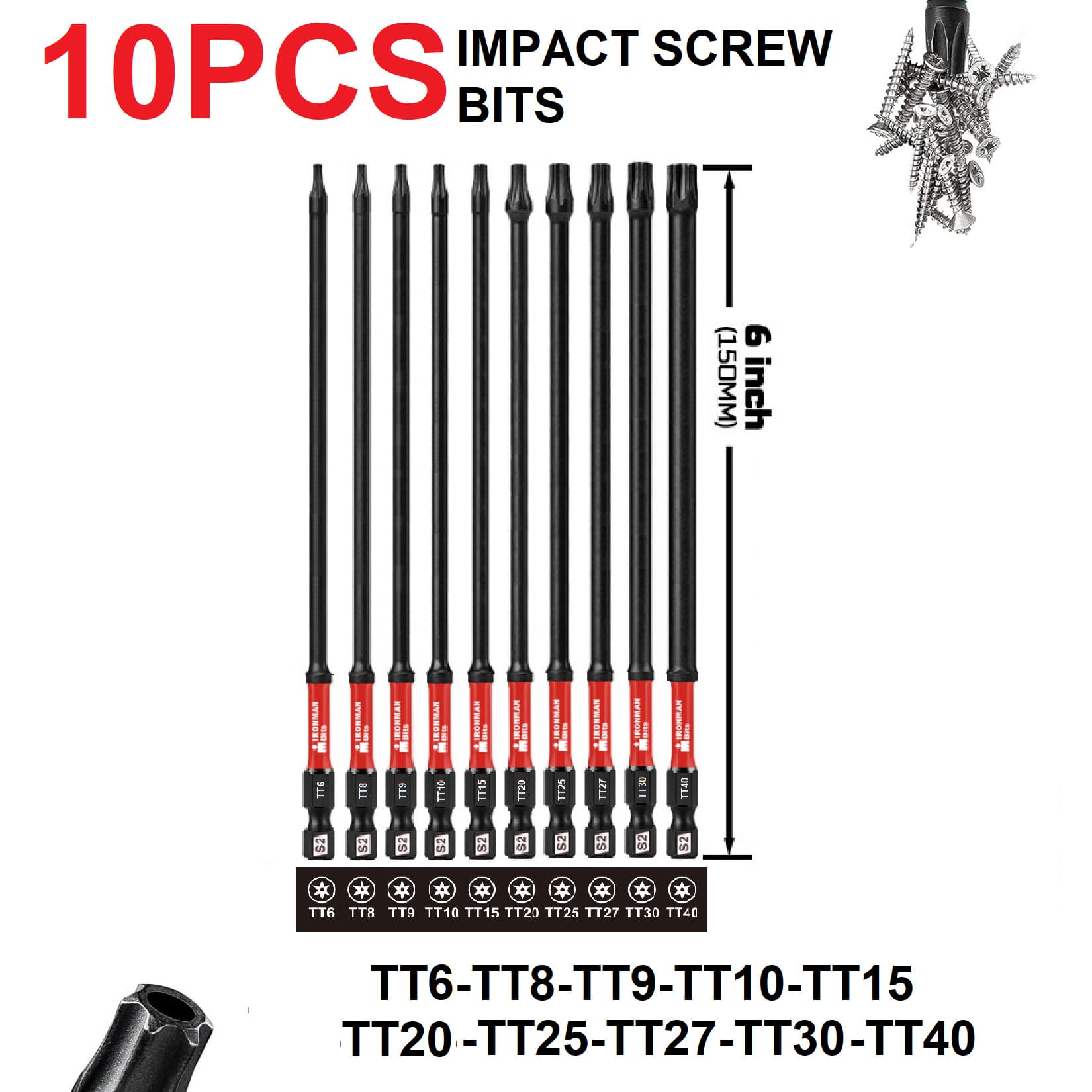 10-Piece Star Socket Bit Set with Holes, Black Impact-Resistant S2, 25/50/75/100/150mm, Cross-Border Amazon