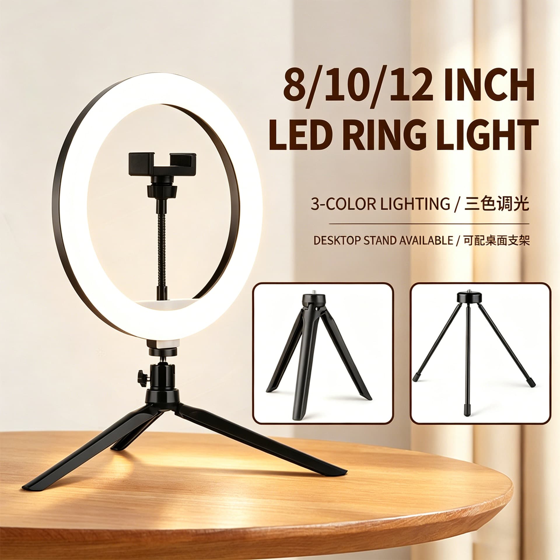6/8/10 Inch Live Broadcast Fill Light Led Ring Light Mobile Desktop Stand Tripod 26cm Beauty Fill