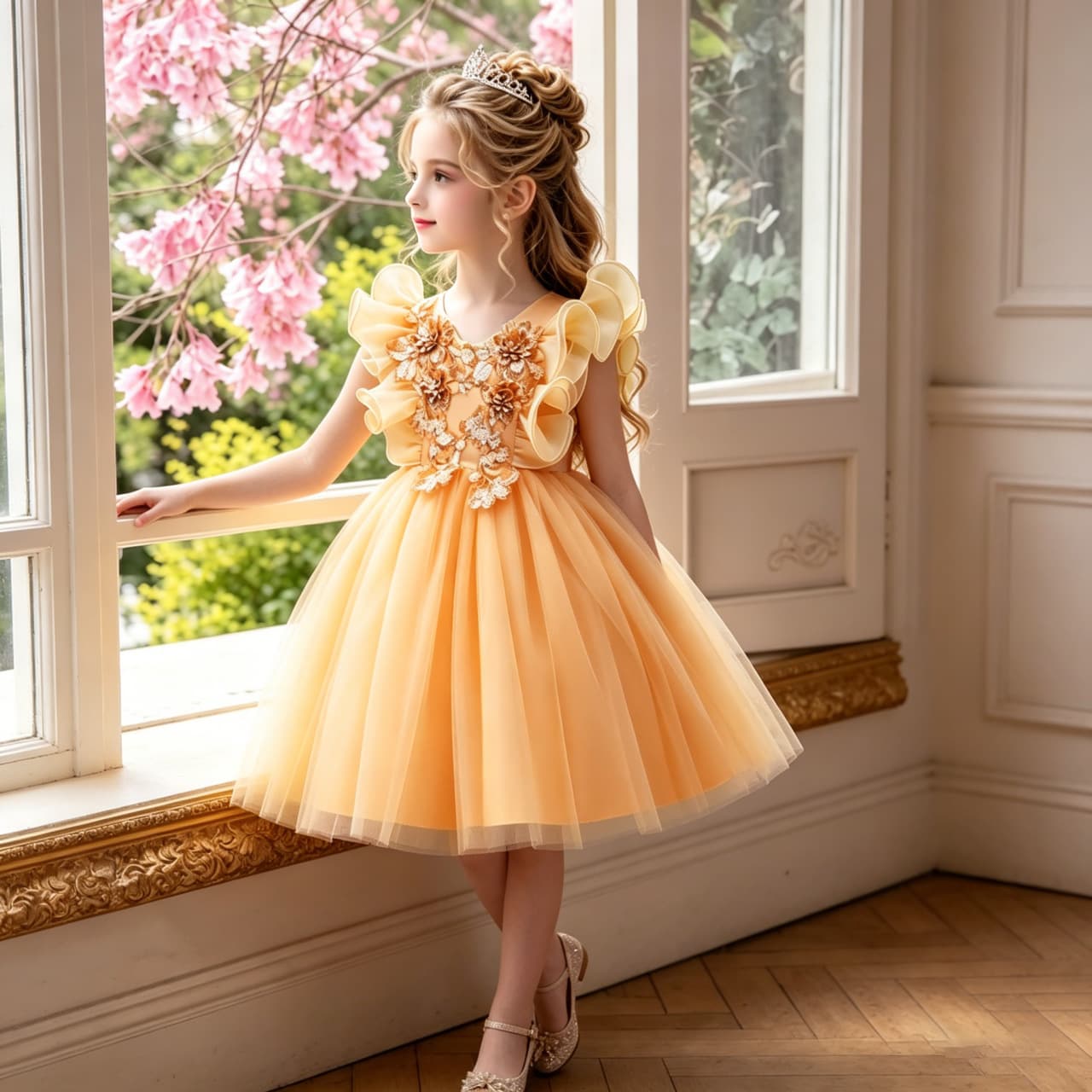 Children's Formal Flower Girl Princess Dress, Toddler & Little Girl Performance Sleeveless Tutu Dress for June 1st, In Stock