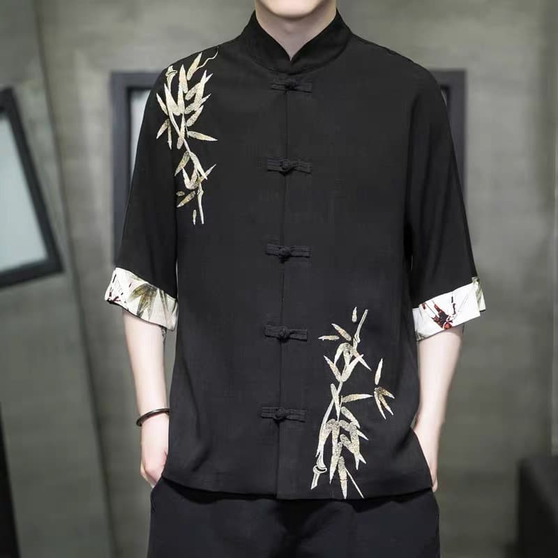 2026 Men's Linen Short Sleeve T-Shirt with Button Knot New Chinese Embroidery Cotton Linen Summer Loose Fit Shirt for Plus Size