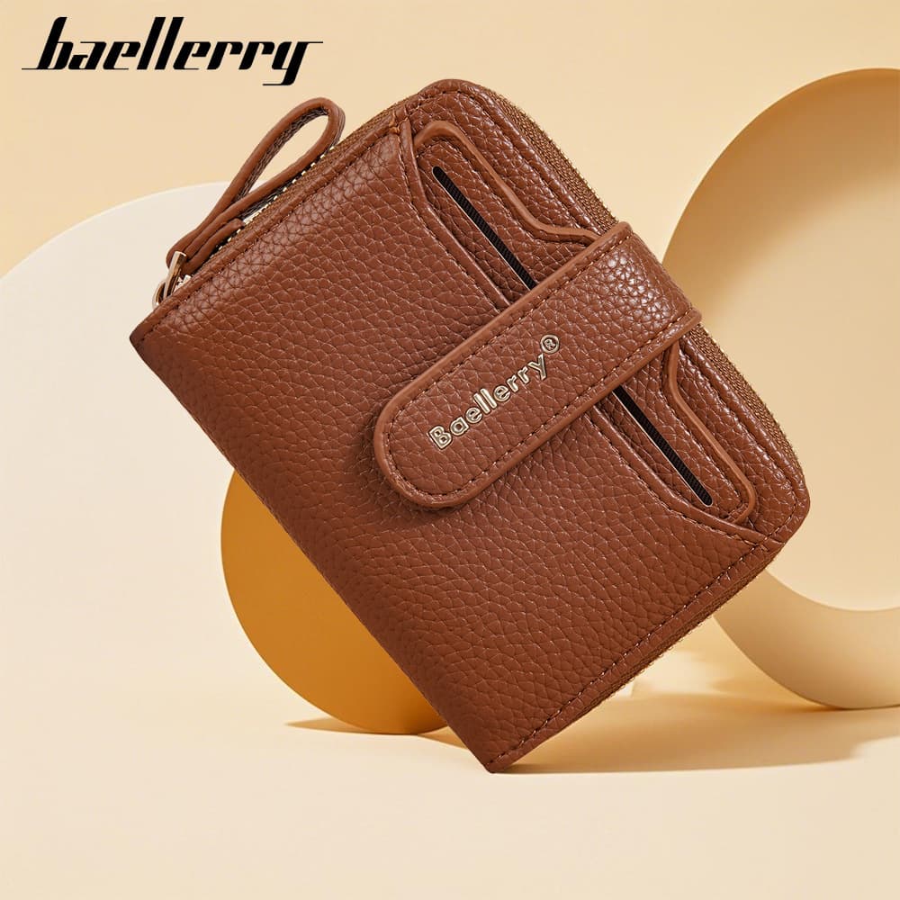 Baellerry Ladies Short Wallet Multi-Card Position Zipper Coin Purse Fashionable Money Clip Litchi Pattern Compact Wallet