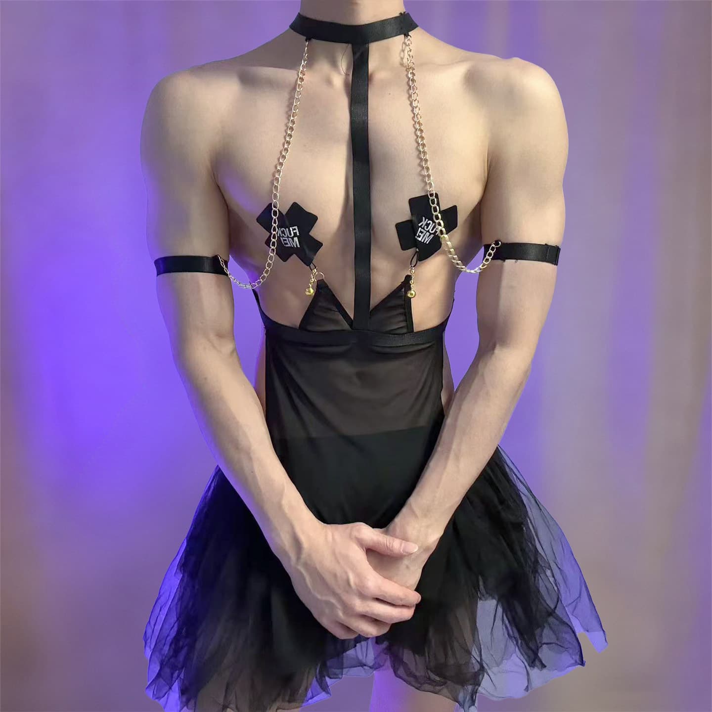 Loubei Sexy Lingerie Mesh See-Through Clip Halter Neck Seductive Quick-Release Crossdressing Male Style