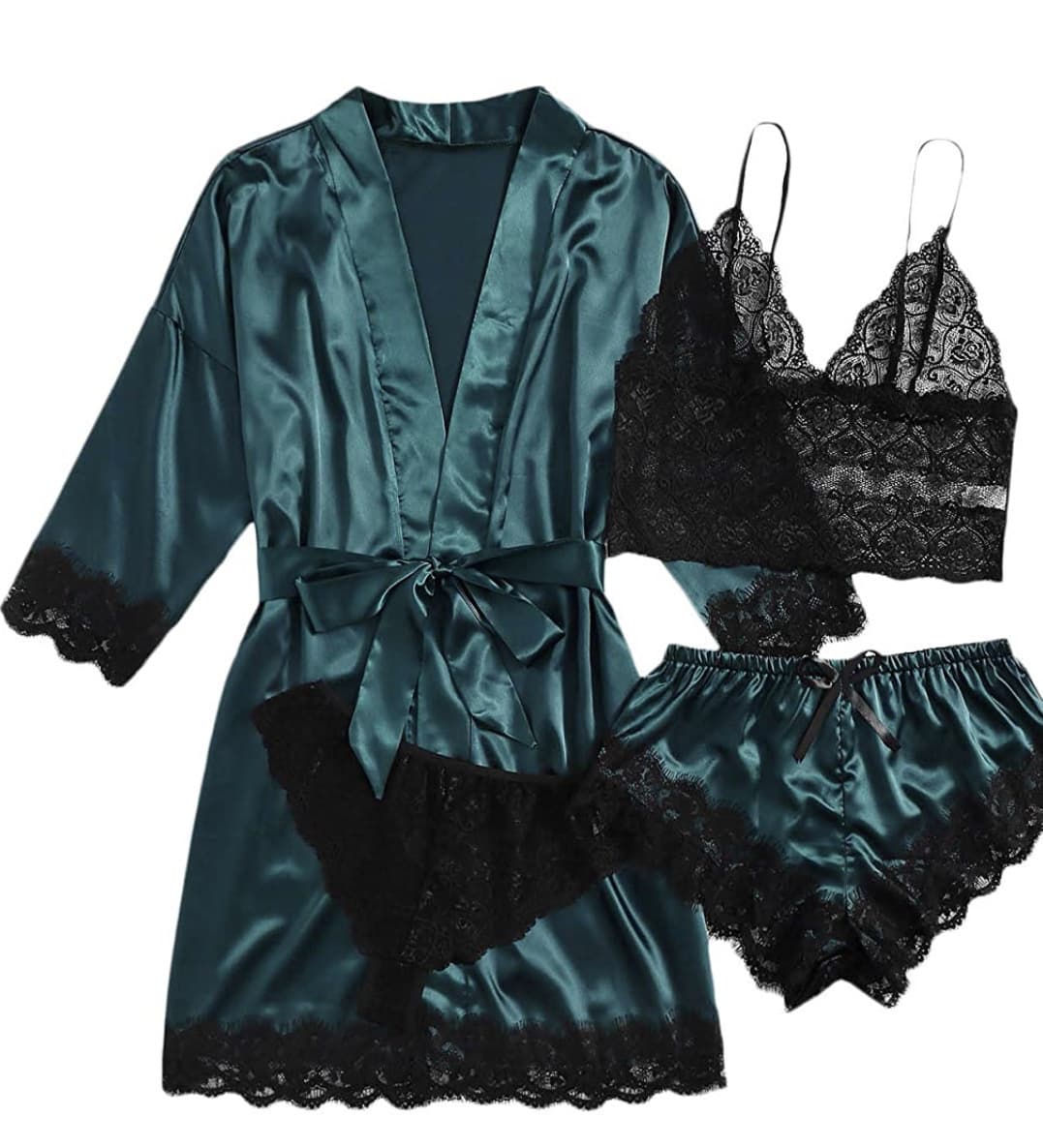 Overseas Cross-Border Women's Pajama Four-Piece Set Plus Size Robe Camisole Set Homewear Hot Selling Source