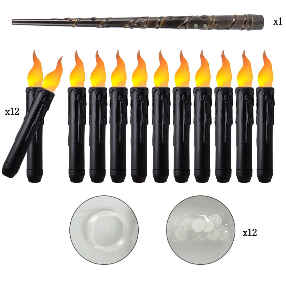 Stock Clearance Black Shell Floating Candle Halloween Harry Potter Magic Wand Remote Long Rod Candle Christmas Decoration