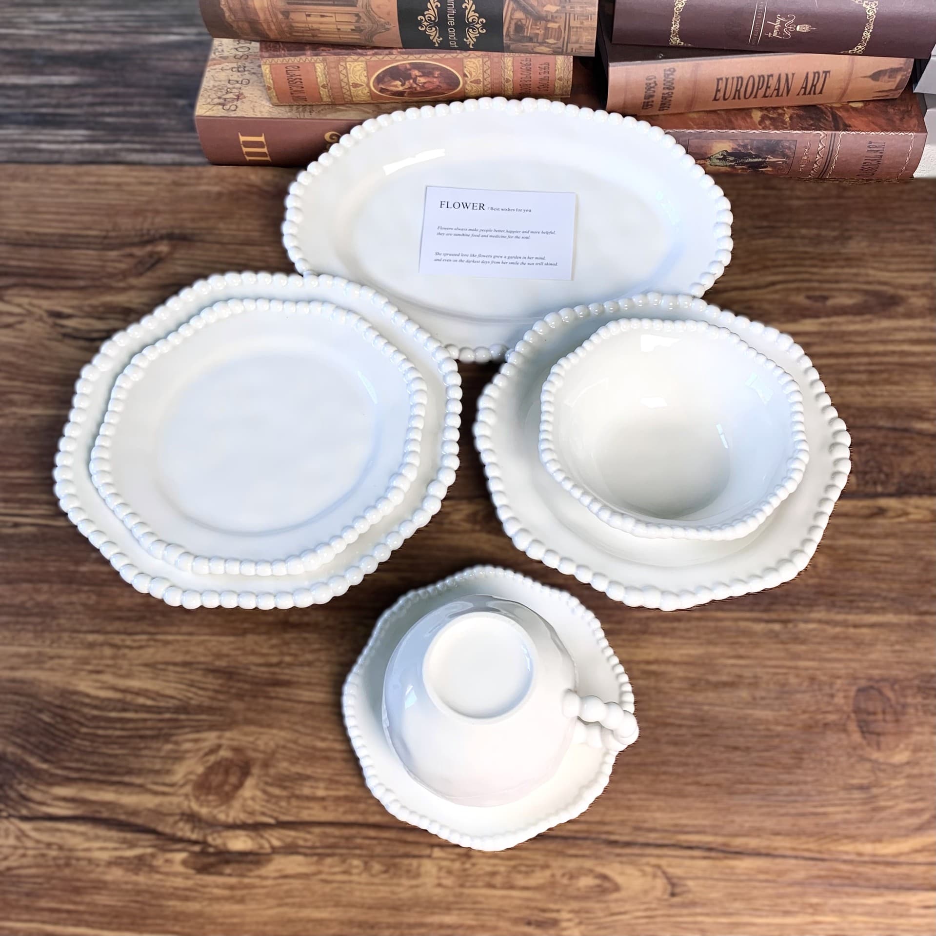 Cross-border Pearl Series Premium Ceramic Plate Ceramic Bowl Coffee Cup Saucer Dinner Plate Dessert Plate Deep Plate Home Dinner Plate