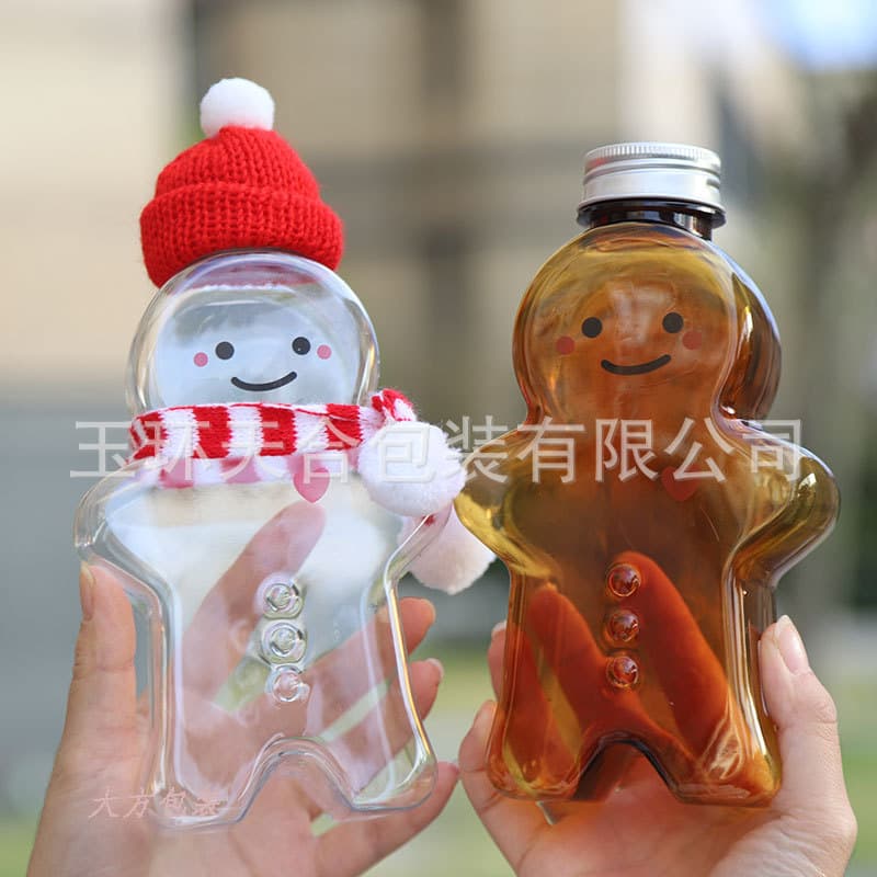 500ml transparent plastic PET bottle for cold drinks, Christmas-themed popular milk tea, juice drinks, and creatively shaped gingerbread man