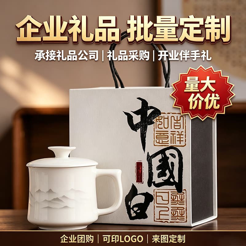 Mutton-fat jade ceramic office cup tea mug personal mug office water cup annual meeting holiday event gift