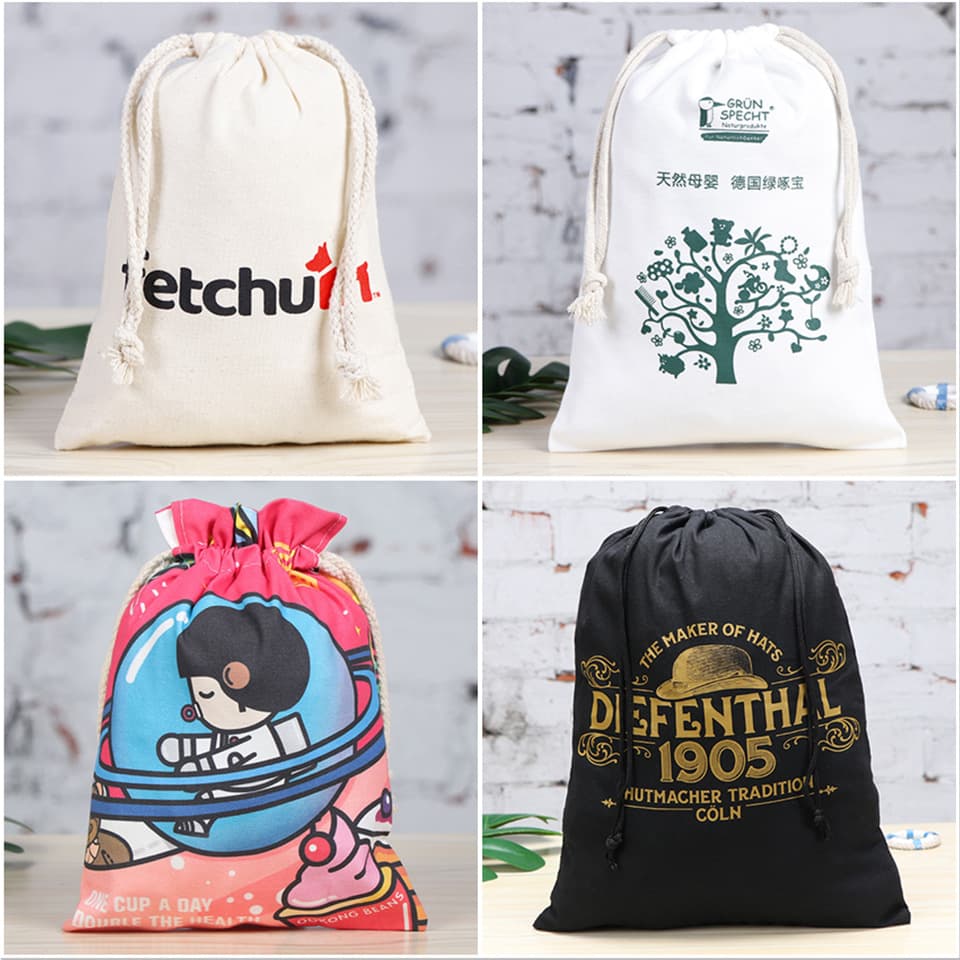 Canvas drawstring bag with custom logo, cotton and linen fabric bag, small size, pure cotton dustproof storage bag, custom leather bag packaging.