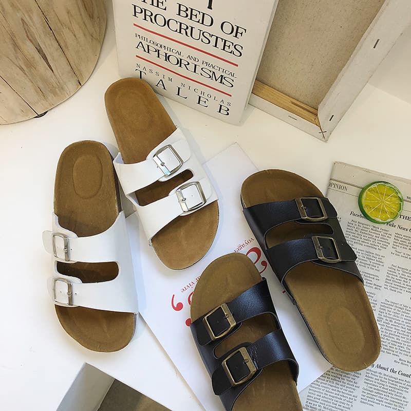 2026 Casual Slippers Two-Buckle Flat Soft Sandals Birkenstock-Style Soft Sole Durable Couple Slippers Men