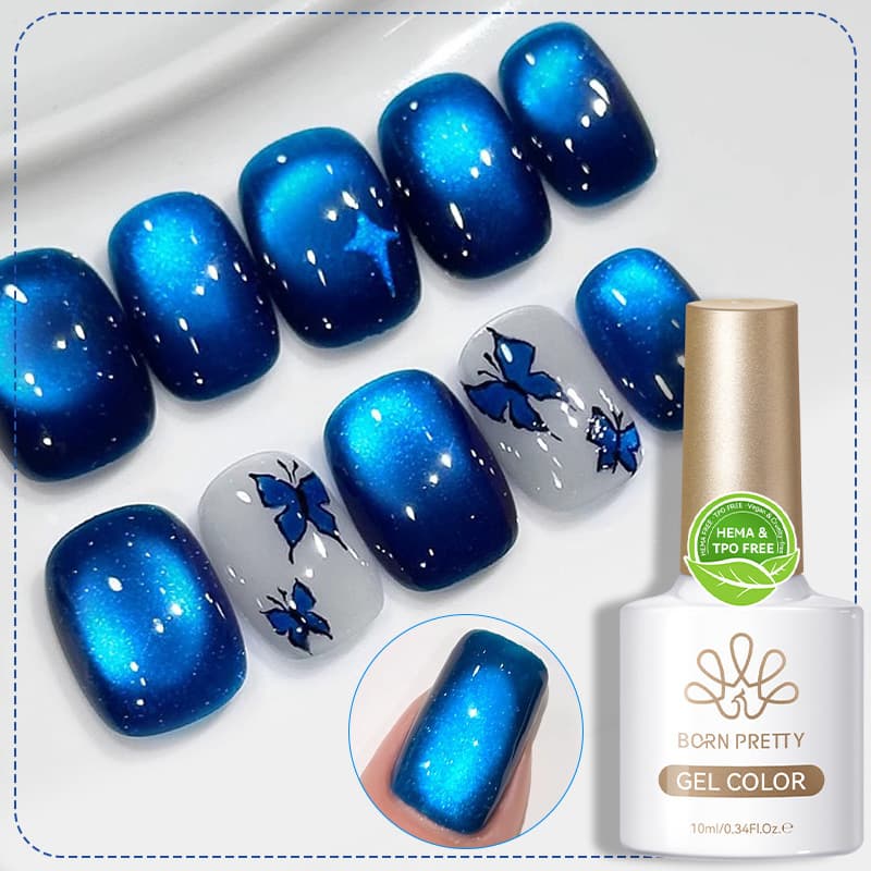 BORN PRETTY New Blue Colored Cat's Eye Gel Rhine Lake Polarized Quicksand Crystal Cat's Eye Nail Polish
