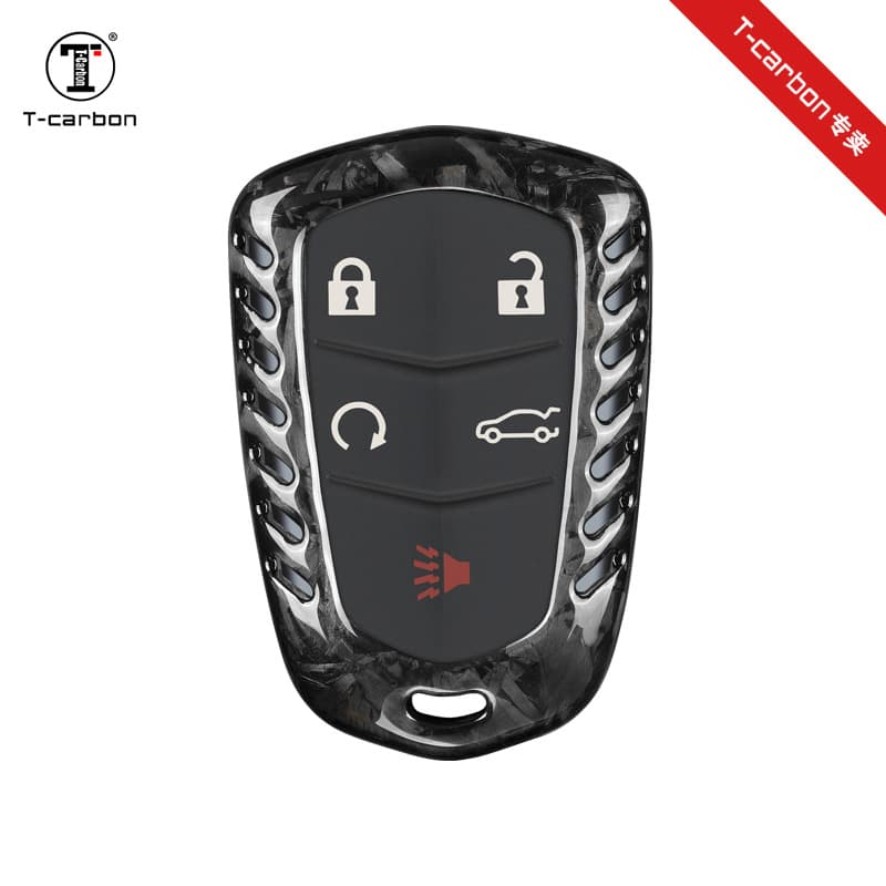 Compatible with Cadillac Shield Logo Forged Carbon Fiber Key Case for CT5 CT6 XT5 ATSL XTS Car Key Cover
