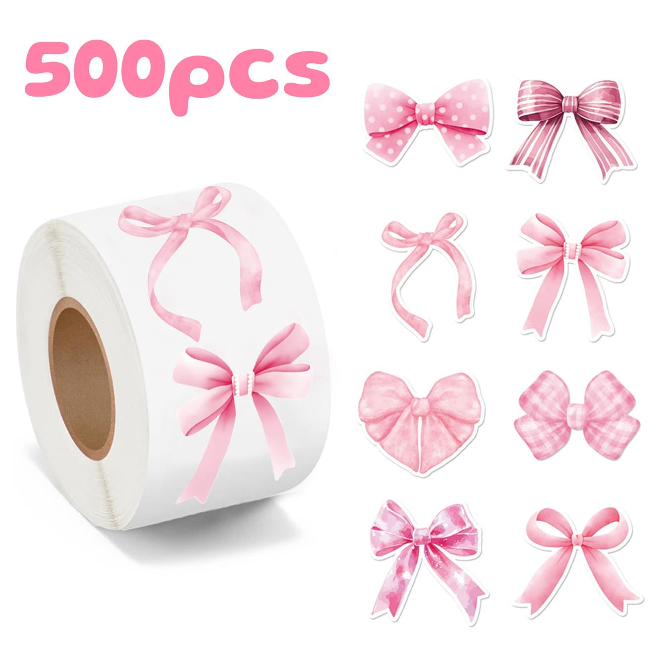 500 stickers/roll Pink Bow Seal Stickers Cute Gift Box Blessing Stickers Packaging Decorative Stickers