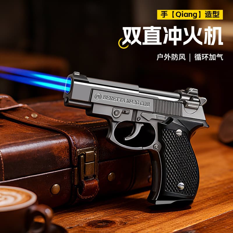 Cross-Border Best Seller Direct Flame Gun-Shaped Lighter Creative Lighter Viral High-Power Windproof Lighter New Style