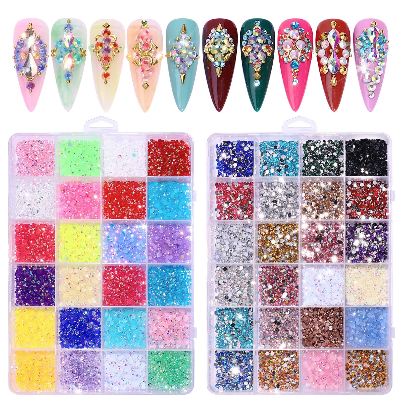 Fluorescent AB Resin Nail Drills Flat Bottom 24 Slots DIY Jewelry Accessories Manzilin Brand Comfortable Mixed Color Nail Art