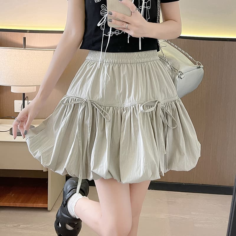 Flower bud short skirt for women summer college style high-waisted A-line tutu skirt culottes sweet cool lantern skirt anti-exposure skirt