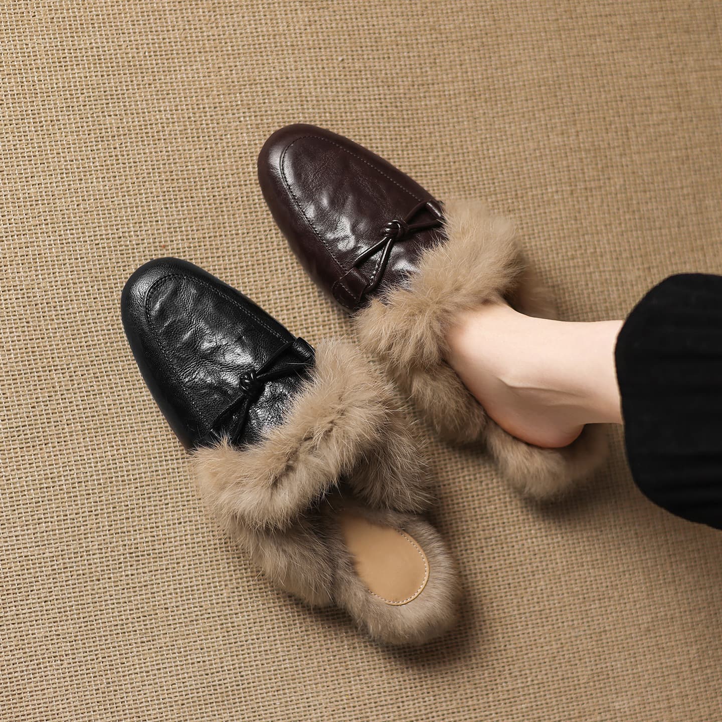 Top Layer Sheep Suede + Rabbit Fur Warm Fuzzy Shoes 2025 Winter New Rabbit Fur Slippers Outdoor Mules Cotton Slippers