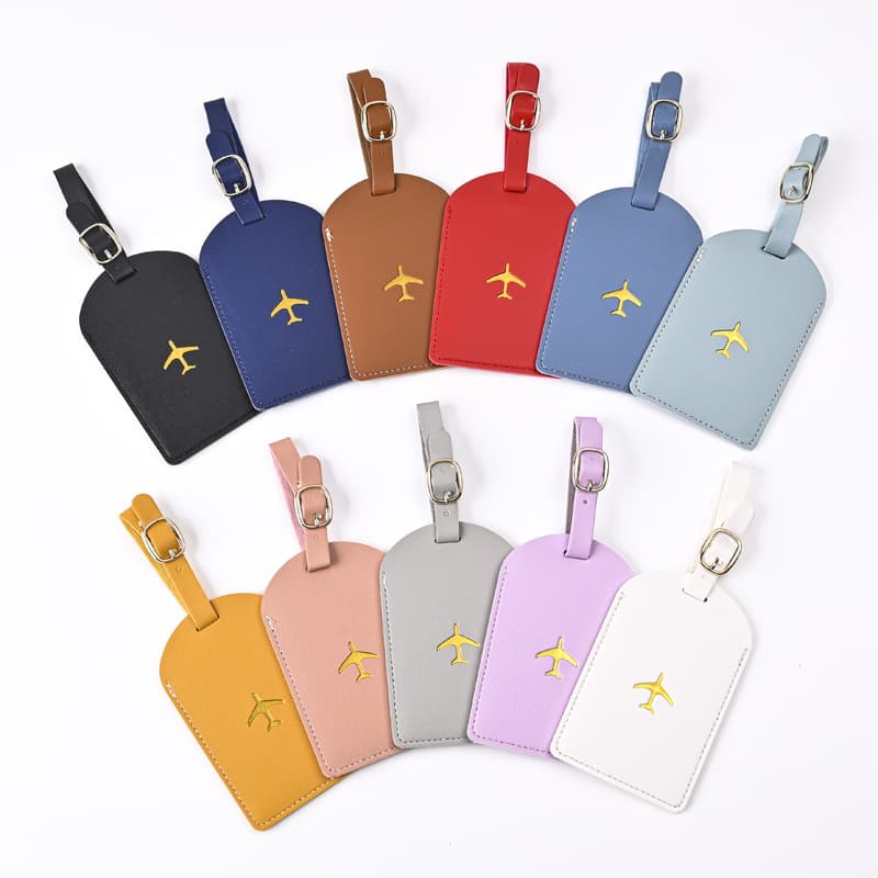 Thick PU Leather Gold-Stamped Airplane Check-in Tags, Hanging Luggage Tags, Suitcase Hangers with Paper Cards Included, Ready-to-Ship Wholesale
