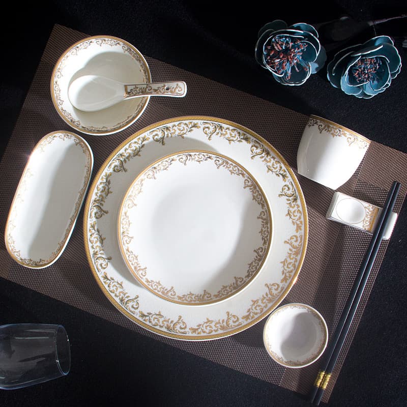 High-end Hotel Table Setting Dinnerware Set Chinese-style Plate and Bowl Combo for Restaurants, Restaurants Bone Dish and Soup Bowl Set
