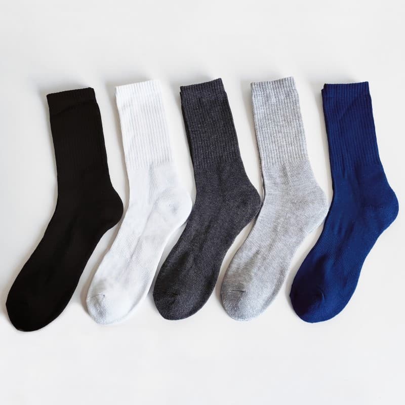 Custom Men's Mid-Calf Socks Japanese Solid Color Terry Bottom Thickened Half-Terry Socks Spring/Autumn Cotton Socks Comfortable Breathable
