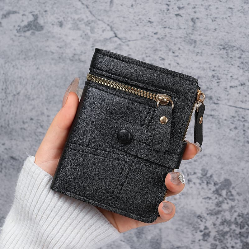New Wallet Button Wallet Women Solid Color Thin Wallet Women Card Holder Short Coin Purse Cross-border Wholesale