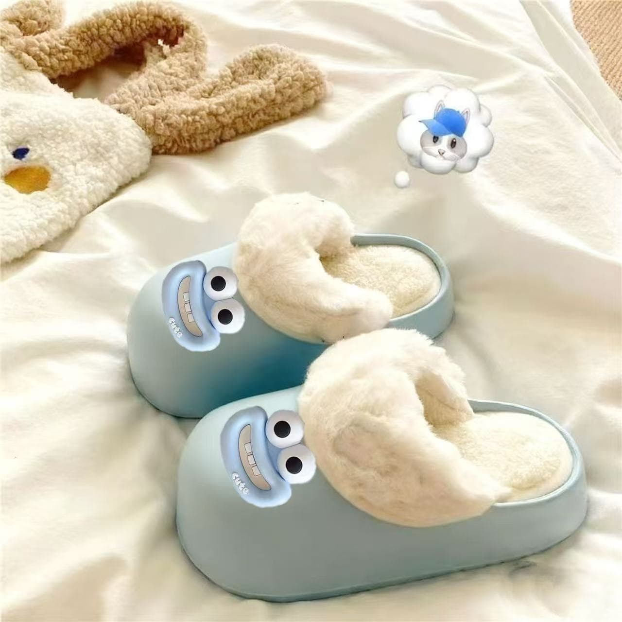 New Cartoon Cotton Slippers Women Autumn/Winter Home Indoor Leisure Anti-Slip Warm Cartoon Smiley Face Closed-Toe Cotton Slippers