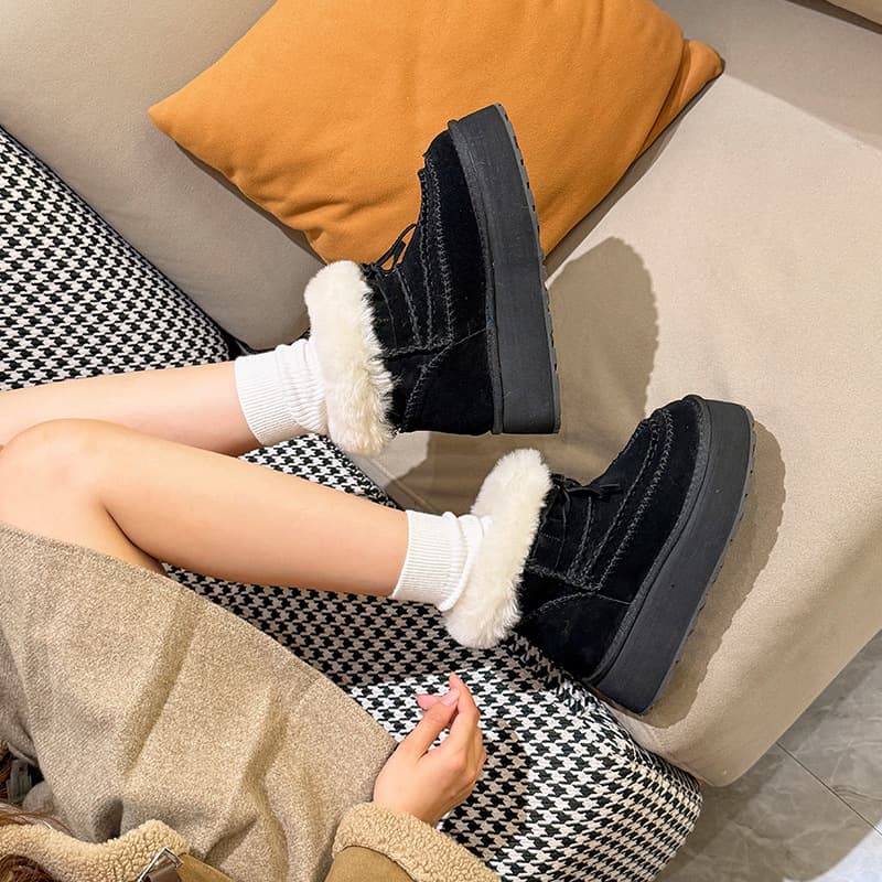Thick-Soled Height-Increasing Snow Boots for Women, 2025 New Winter Model, Fleece-Lined and Thickened Short-Tube Genuine Leather Wool Snow Cotton Shoes for Women