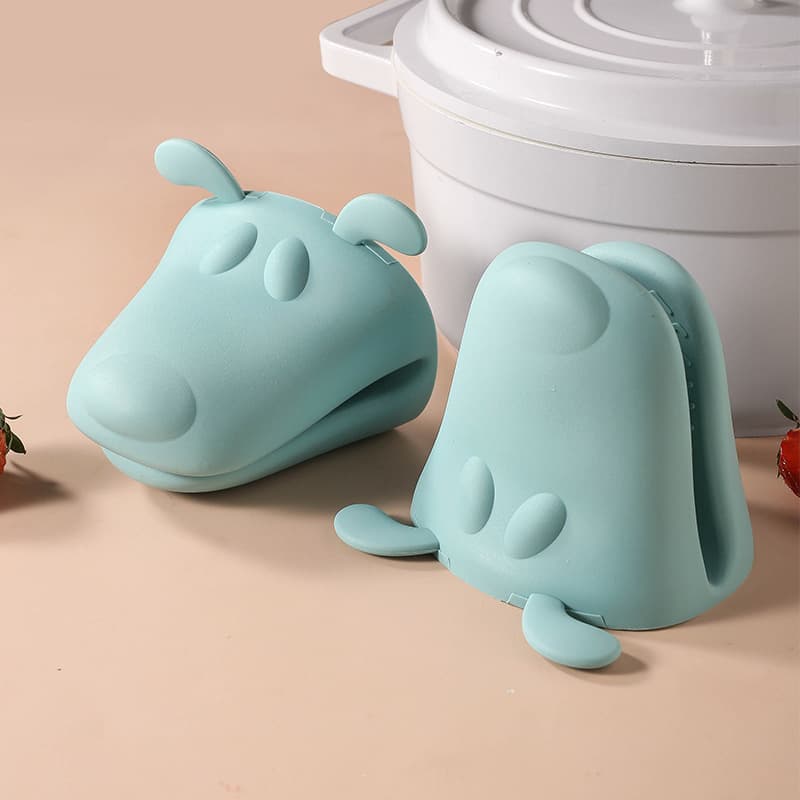 Cute dog head high temperature resistant anti-slip silicone gloves for puppies kitchen microwave oven baking anti-scald hand clips