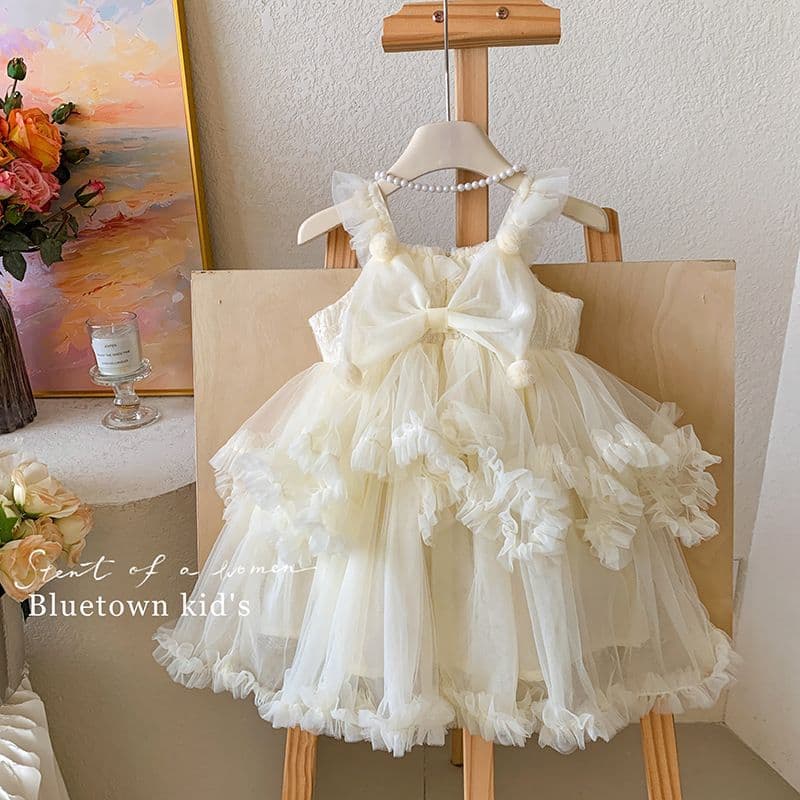 Girls' Suspender Dress Summer 2025 New Stylish Tulle Dress Children's Formal Dress Cake Dress Little Girl White Princess Dress