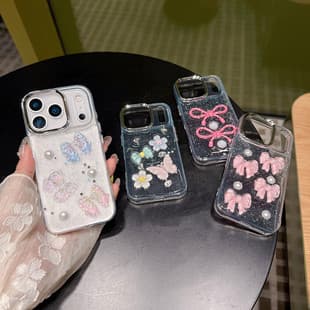 3D Epoxy Resin Bow Applicable to iPhone 17 Pro Max Case, Apple iPhone 16 Transparent Glitter Protective Cover
