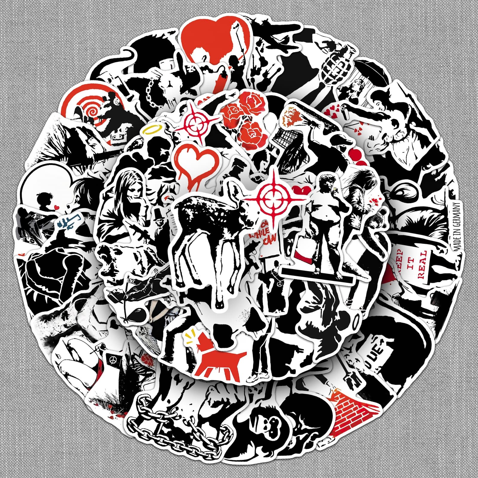 50 Banksy street art stickers calling for peace black and white silhouette Banksy cross-border waterproof decorative stickers