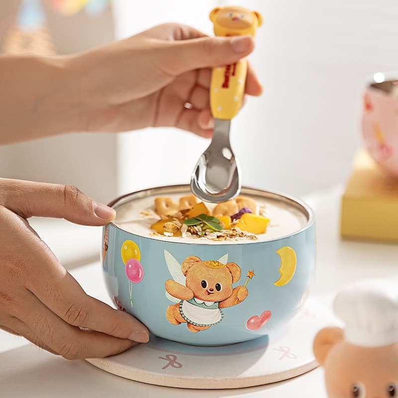 [Modern Housewife & Butter Bear] Children's Bowl Made of Food-Grade 316 Stainless Steel, Specially Designed for Babies to Eat from