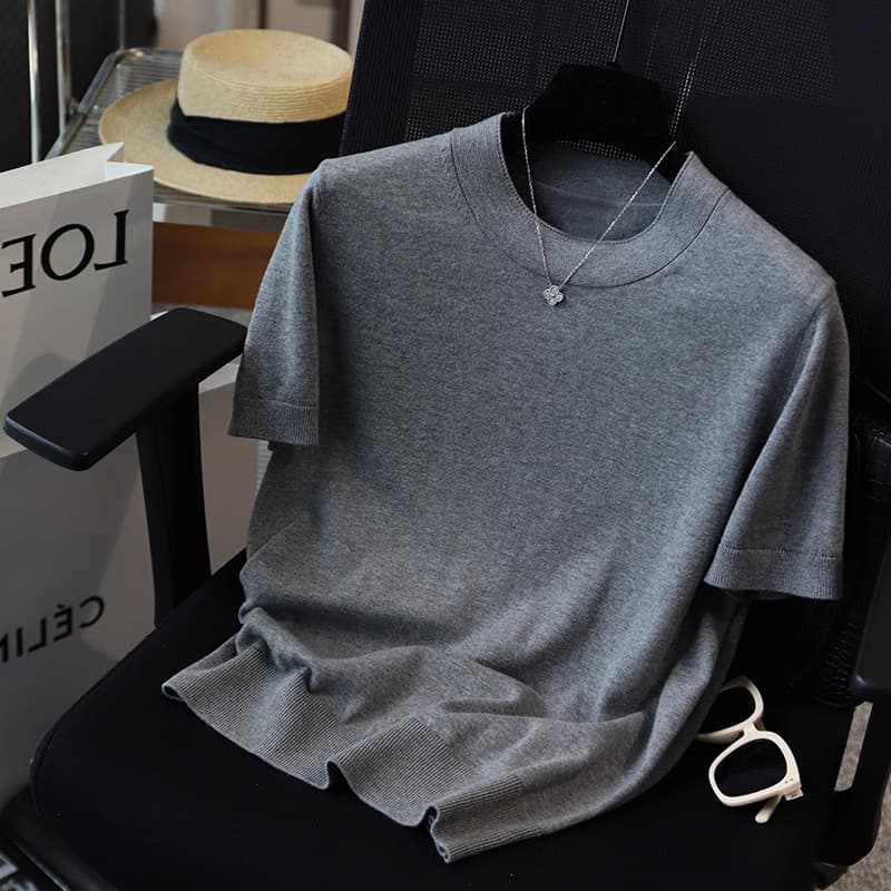 High Quality Nordic Minimalist Style Cotton Knitted Short Sleeve Women's T-shirt Spring Summer Fashionable Crew Neck Top