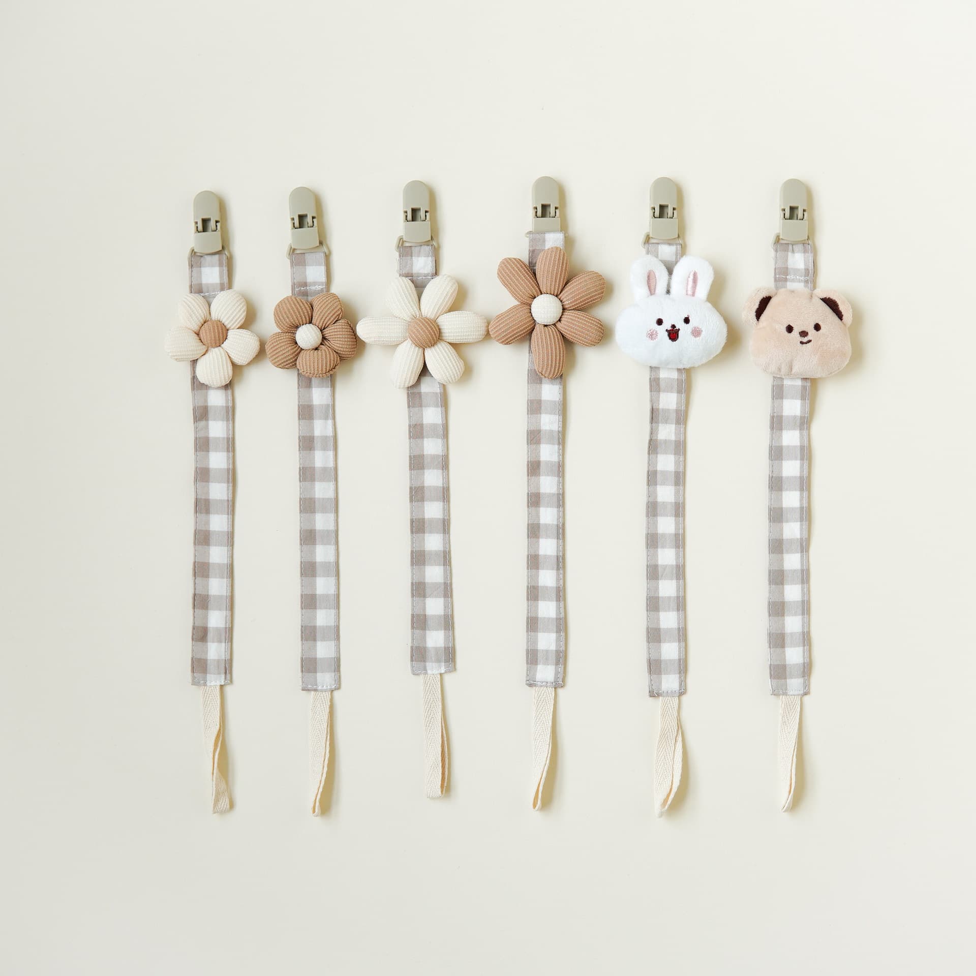 Cross-border Source Plaid Bear Fabric Pacifier Chain Baby Anti-Drop Lanyard Clip Universal for Pacifier and Teether