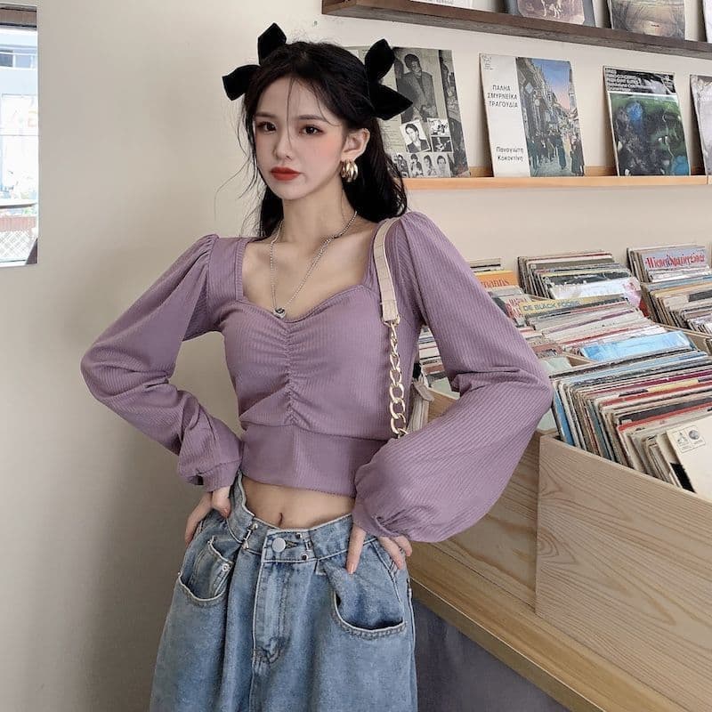 Square Collar Long Sleeve Base Shirt Thai Spring Autumn Winter Slim Tight Top Design Sense All-match Short 2025 New