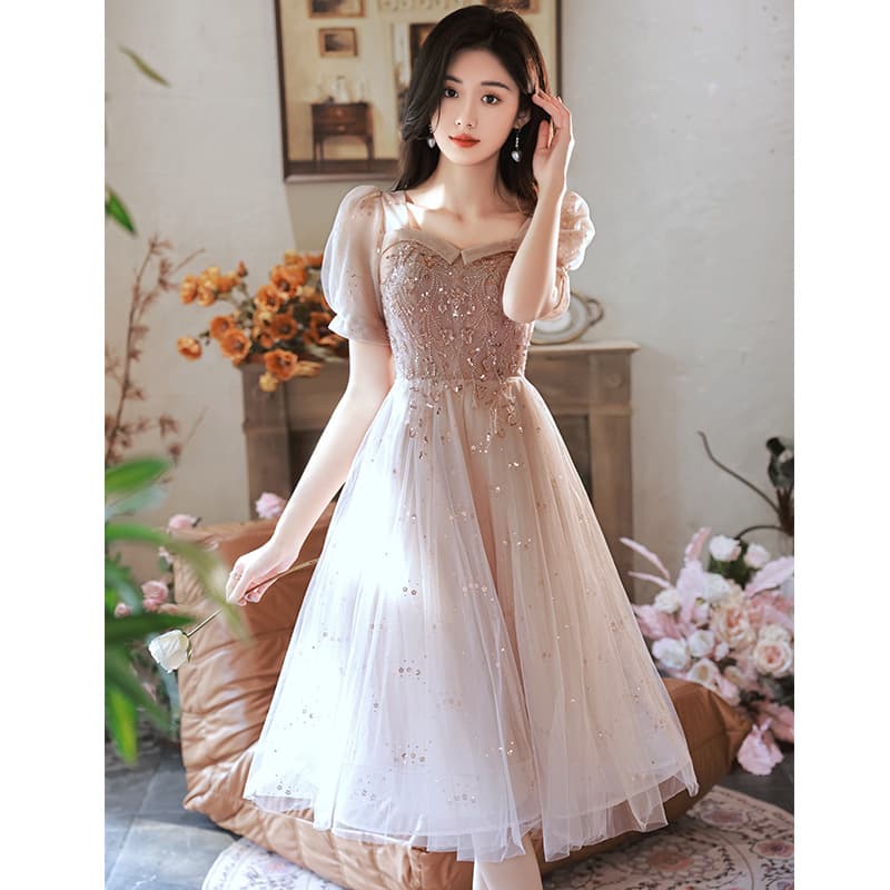 French Evening Dress for Women, Niche Light Luxury High-End Banquet Elegant Socialite Gown, Pink Bridesmaid Dress