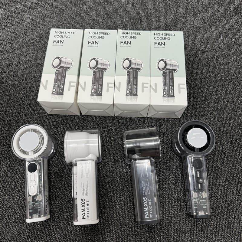 Cross-border hot-seller X05 transparent mecha high-speed cooling ice compress fan with digital display mini portable USB handheld mini fan