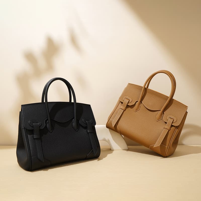 2024 new trendy large size pebbled leather first layer cowhide handbag large capacity Kelly bag women's handbag