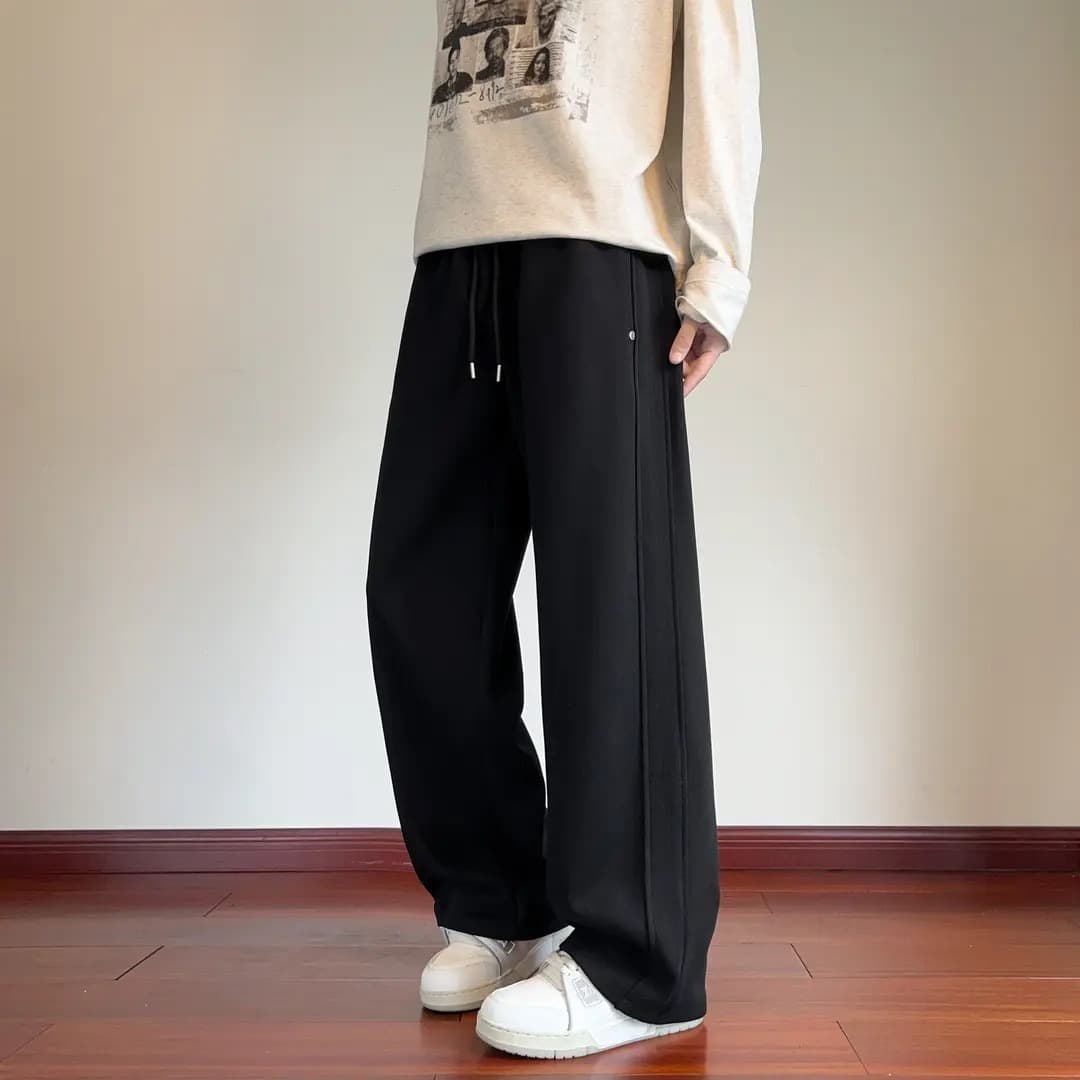 Wide-leg Sweatpants American High Street Rivet Casual Pants for Men Fall Loose Straight Hanging Sports Trousers
