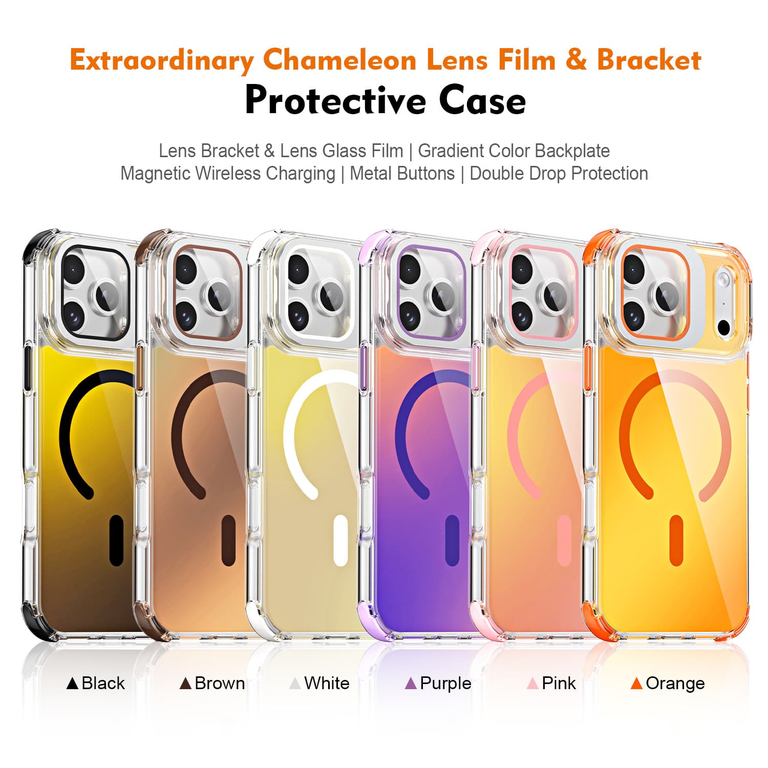 New Four-Corner Drop-Resistant Premium Lens Cover Stand for IP17 PRO MAX Colorful Chameleon Magsaf